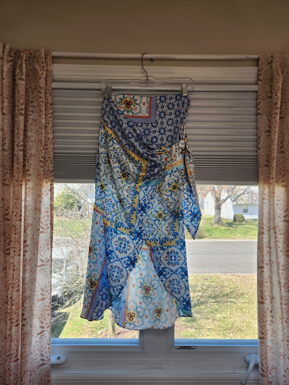 Zara Blue and Cream Asymmetrical Wrap Skirt